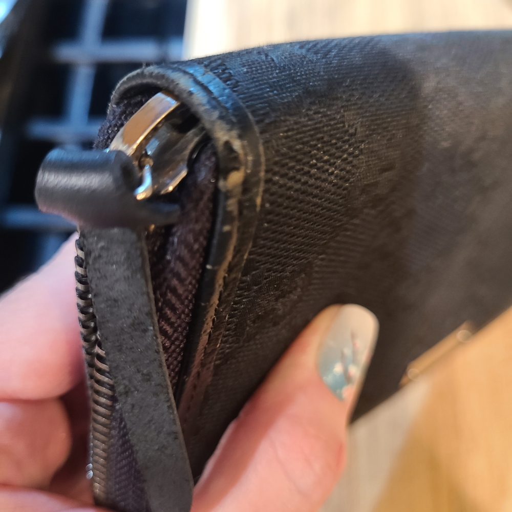 GUCCI GG Logo Canvas & Leather Zip Around Long Wallet Black Silver-tone Auth. - Picture 2 of 6
